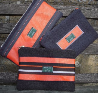 Grey wool boucle with hot orange leather